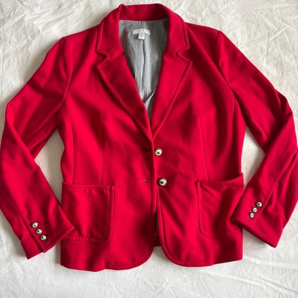 Charter Club Red Blazer Crest Buttons Pinstripe Lining Medium